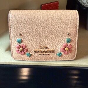 Coach Pink Peach Leather Embroidery Cardholder gold chain Women's Bag